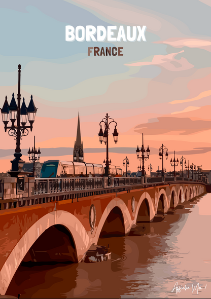 Affiche "Bordeaux, Pont de Pierre" – Décoration murale élégante et française Ma boutique