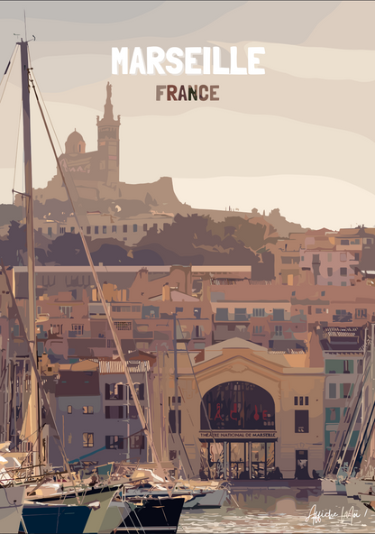 Affiche "Marseille – Vieux-Port et Notre-Dame de la Garde" Ma boutique