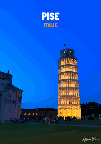 Affiche "Pise – Tour de Pise illuminée" – Une touche d'Italie inclinée mais parfaite Ma boutique